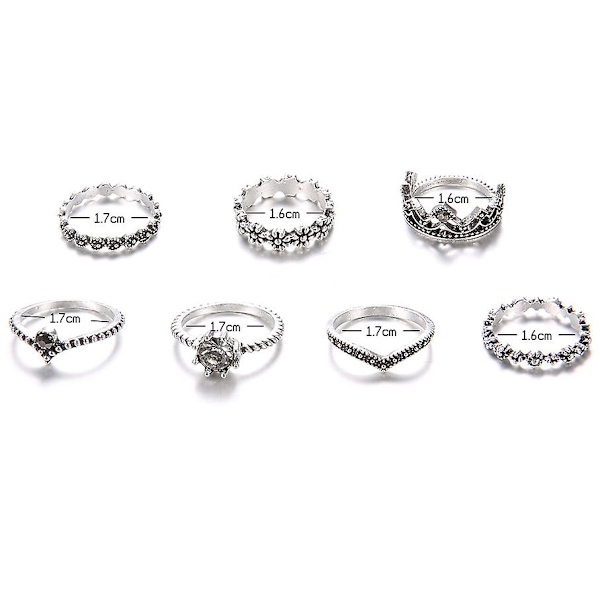 7kpl Naisten Bohemia Vintage Punk Band Knuckle Midi Sormukset Set Lahja
