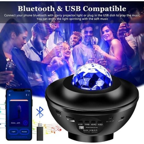 Starry Sky-projektor, roterende nattlys Starry LED-projektor med 21 moduser og fjernkontroll og timer og høyttaler og bluetooth, Ga