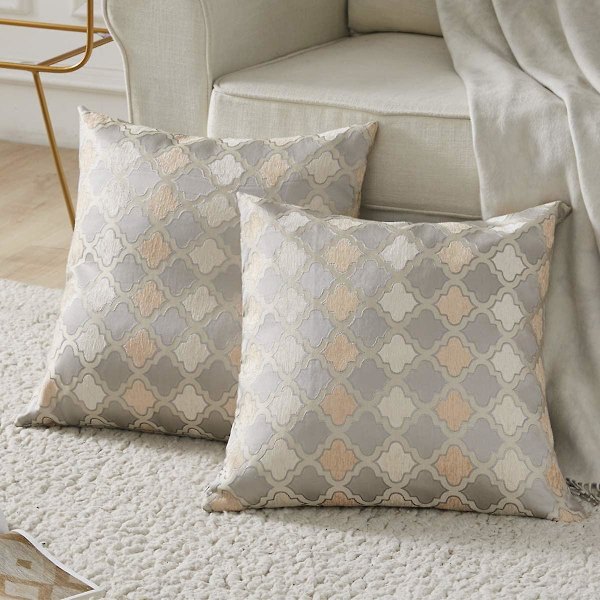 Dekorativ soffa örngott, soffa tjock kudd örngott, fyrkantig grå lyx kuddar 2 set 45*45 cm Lanterne