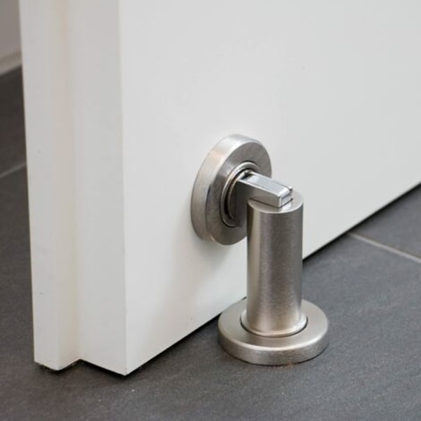 Magnetisk dørstopper MS010 i rustfritt stållook Dørstopper med gulv- og veggmonteringsmateriale, ø: 5 cm, h: 8,4