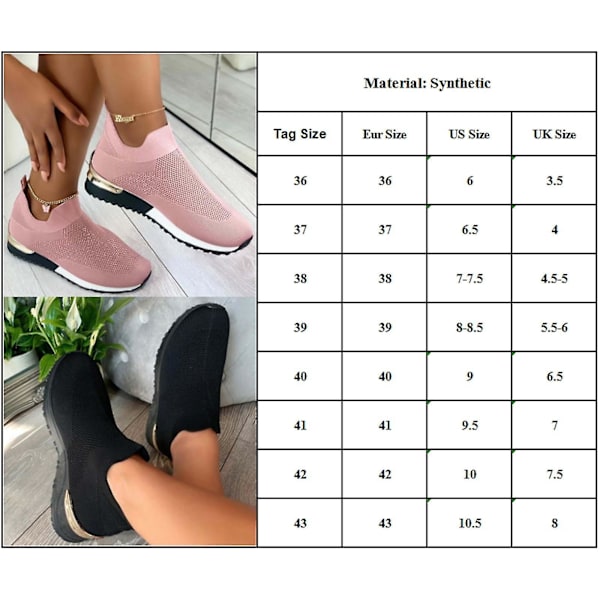 Naiset Slip On Tennarit Juoksulenkkarit Kengät Black 39