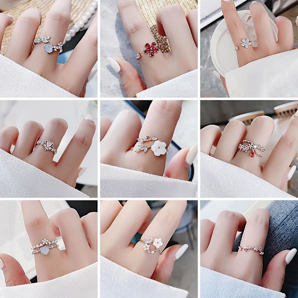 Åpning Justerbar Bright Luster Girls Ring Luksus Cubic Zirconia Flower Ring Smykker Tilbehør A