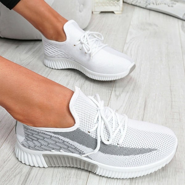 Kvinnor snörning Mesh Knit Trainers Sport Sneakers Skor Grey 36
