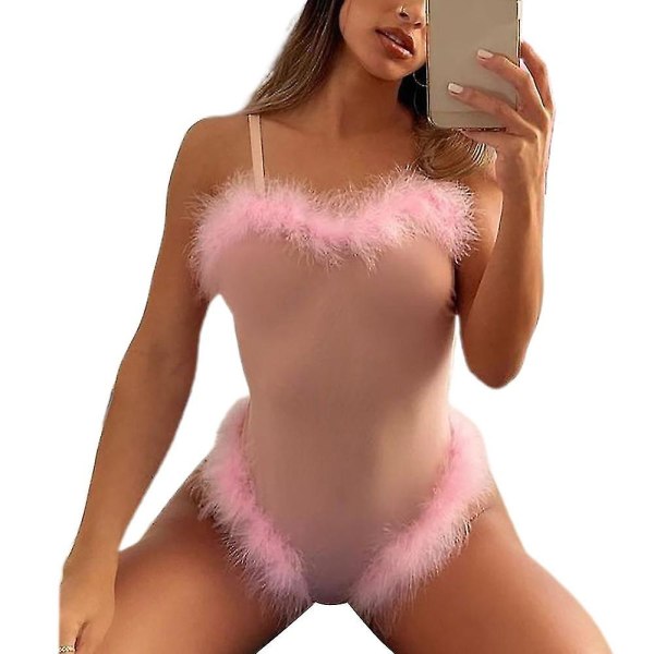 Naisten eroottinen läpinäkyvä Bodysuit Yöasut Alusvaatteet Seksikäs Pink S