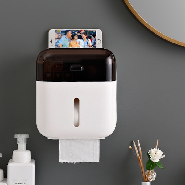 vægmonteret toiletpapirboks, uden boring, til opbevaring af toiletpapir (sort)