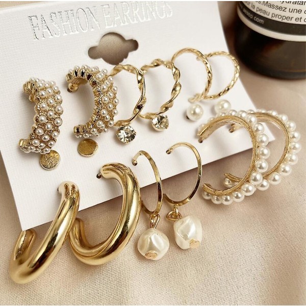 Øreringe sæt perle vintage guld farve mode smykker B2070 53676