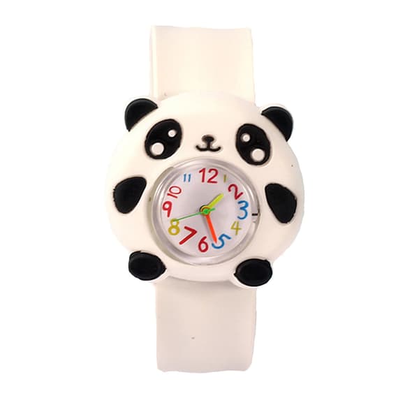 Tecknad klocka för barn, kvartsklocka - vit panda