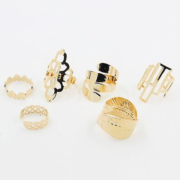 6 stk Damemode Golden Tone Leaf Heart Hollow Midi Knuckle Finger Rings Set