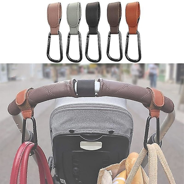 Praktiske barnevognkroker Klemmer Barnevogntilbehør Aluminiumslegering karabinkrok for oppheng av bleievesker Pu-skinn 2pcs Grey