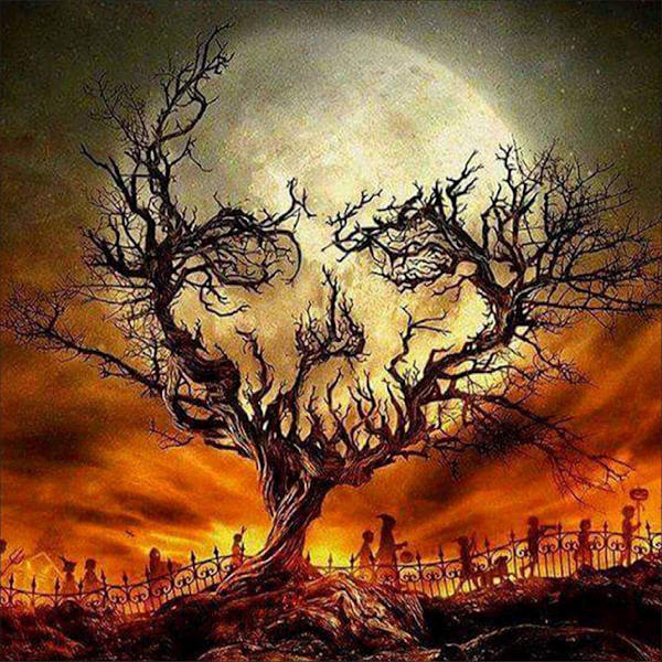 Tee-se-itse 5D diamond painting Täysi pyöreä porasarjat tekojalokivi Picture Askartelu kodin seinän sisustukseen 30x30cm Skull Branch Moon,