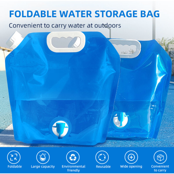 10L bærbar sammenleggbar vannoppbevaringspose med ventil, 2 stykker / 4 stykker, Blå 2 stykker - Blå 2 stykker