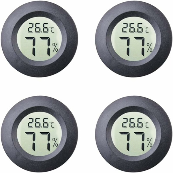 Indbygget rundt digitalt elektronisk termometer og hygrometer (sort),