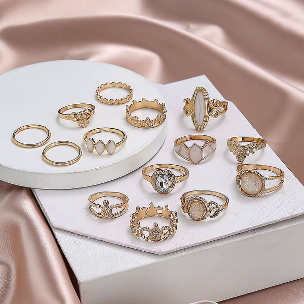 14 st ihåliga stapelbara knogringar Legering Etnisk stil Stjärnhimmel Faux Gem Finger Ringar Smycketillbehör