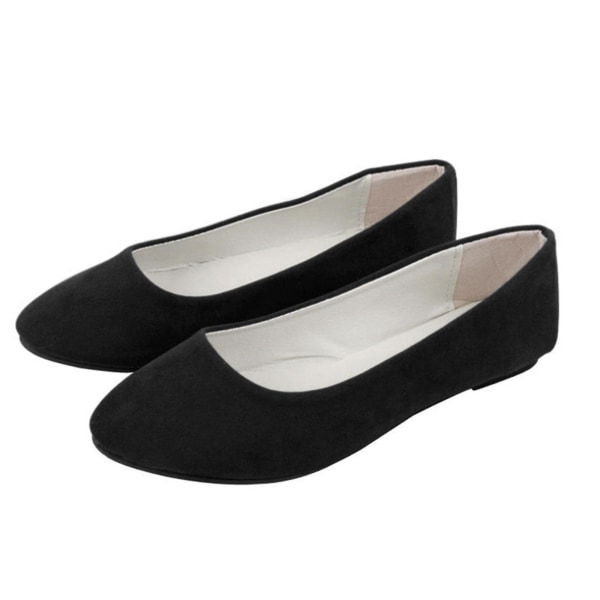 Kvinder Pumps Flat Solid Slip On Loafers Ruskindssko Black 37.5-38