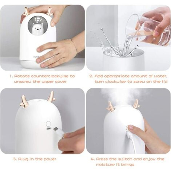 300 ml mini luftfukter, stille luftfukter med LED-lys, USB-stasjonær luftfukter Vannløs automatisk avstenging for hjem/seng
