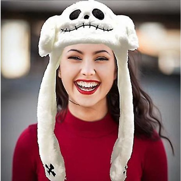 Ear Moving Jumping Hat Rolig plysch Ghost Hat Movable Ears Hat White Ghost