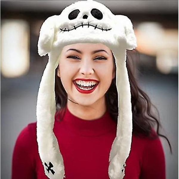 Korva Liikkuva Jumping Hat Hauska Pehmo Ghost Hat Movable Ears Hat White Ghost