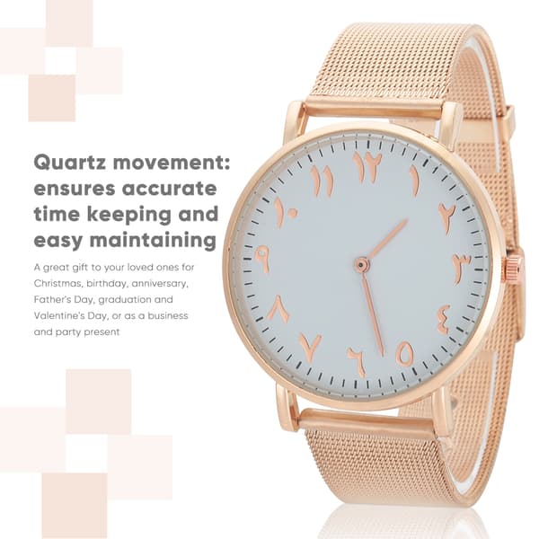 Quartz Urværk Rustfrit Stål Rosaguld Analog Rund Urskive Armbåndsur