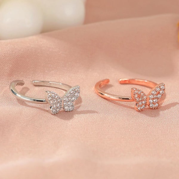 Snygga kvinnor Butterfly Shape öppning Design Strass justerbar ring smycken White