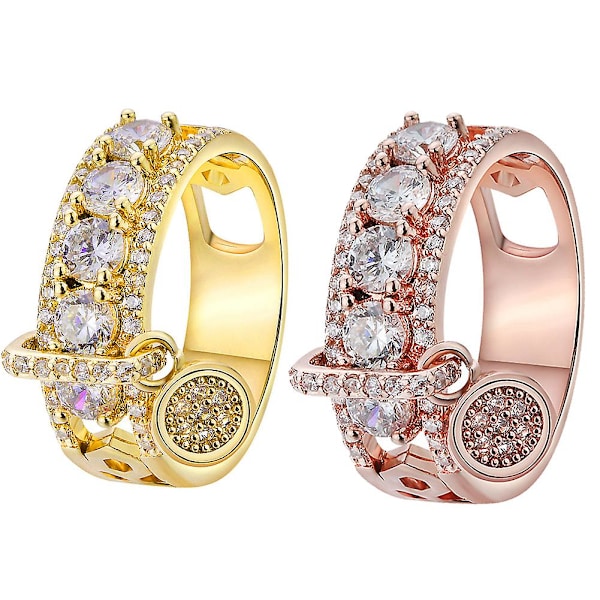 Lyx Kvinnor Cubic Zirconia Inlagd Rund Charm Ring Bröllopsfest Smycken Present Silver US 9