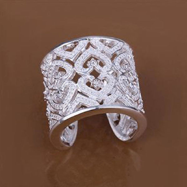 Finger Ring Hul Justerbar Rhinestones Tiny Open Hearts Ring til dagligdagen