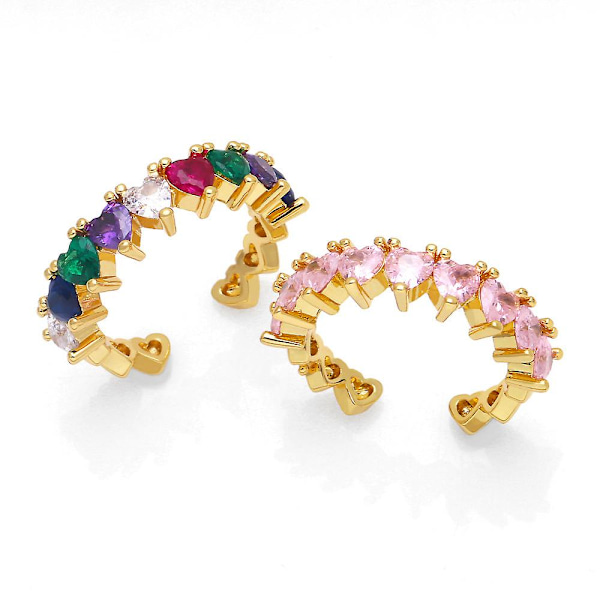 Ring Vintage Zircon Heart Stud Modesmycken Ac8517 Colorful