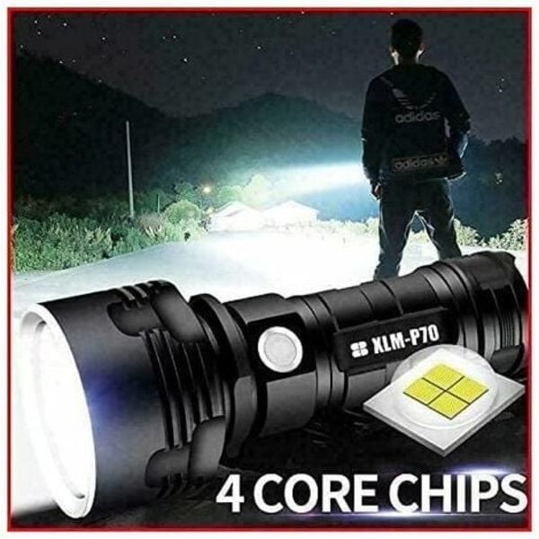 p70 lommelykt, 30 000-100 000 lumen høyeffekts LED ultralys vanntett lommelykt, kraftigste XLM-P70 50W 3-modusblits