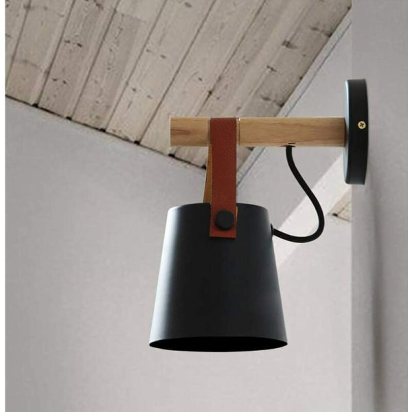 Nordisk stil bæltevæglampe enkel moderne sort massivt træ væglampe uden pære， Velegnet til stue, gang, indo
