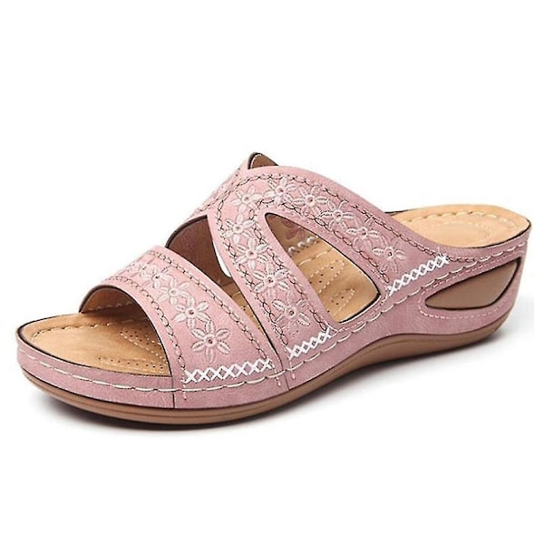 Kvinner Floral Fish Toe Wedge Sandaler Fritidssko Pink 36