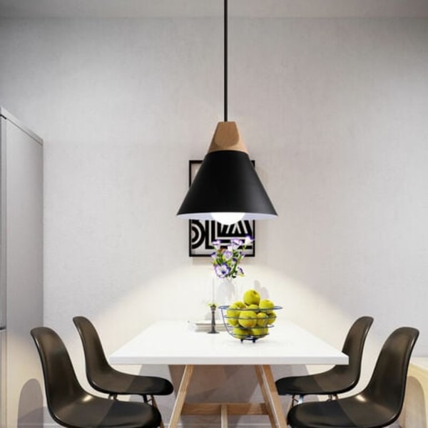 Creative Industrial Pendel Lampe Solid Tre Soverom Stue Dekorativ Pendel Lampe (Sort) - Svart