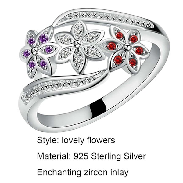 Ring Sølvbelagte Blomster Design Cubic Zirconia Innlagt skinnende mote Kvinner Ring For Bryllup Silver US 7