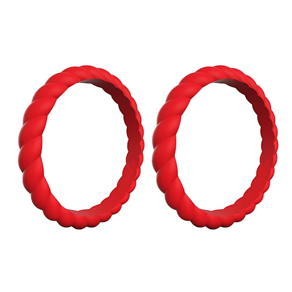 2st Flätat Twist Mönster Silikon Dam Ring Bröllopsband Party Accessoar Present Rose Red US 9