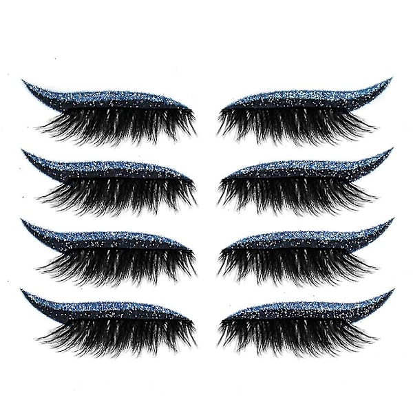 4 paria uudelleenkäytettäviä glitter-silmärajatarroja Blue