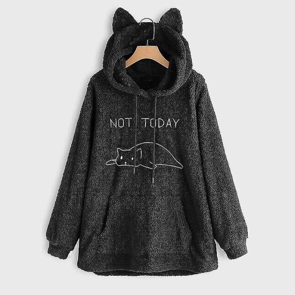 Oversize hettegenser i fleece med katteører for kvinner 4XL