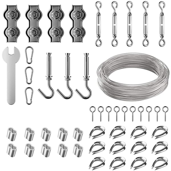 Ruostumattomasta teräksestä valmistetun köyden ripustussarja, ulkovalojen ripustussarja, 30 m nylon ruostumattomasta teräksestä valmistettu köysi Turnbuckilla