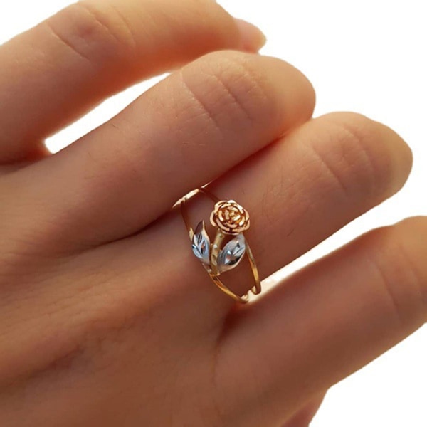 Kvinder Ring Rose Dobbelt Farver Smykker Galvanisering Flower Chic Ring Fødselsdagsgaver US 5