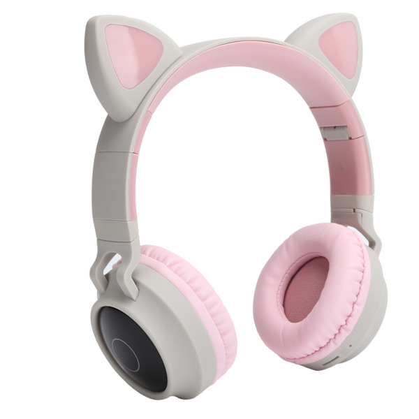 3D LED Katteøre Trådløse Bluetooth 5.0 Foldbare Hovedtelefoner med Mikrofon Grå Pink