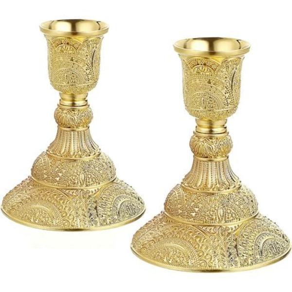 2ST Mässingsljushållare Ljushållare Ljushållare Set Vintage Metall pelarhållare, 4 H Ljusstakar Elegant Candle Ki