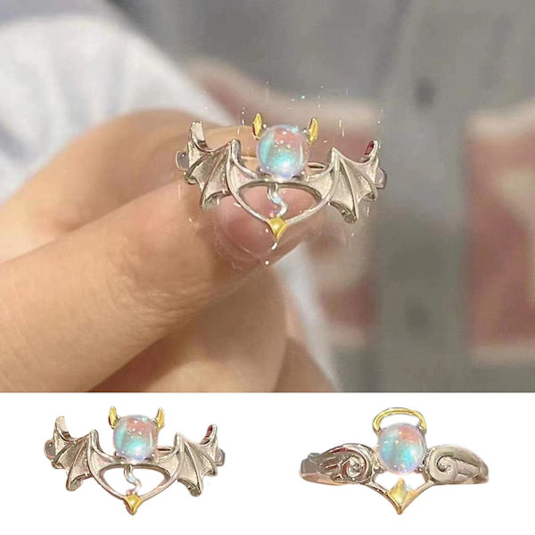 Par Ring Öppning Justerbar Män Kvinnor Lysande Faux Moonstone Finger Ring För Bröllop B