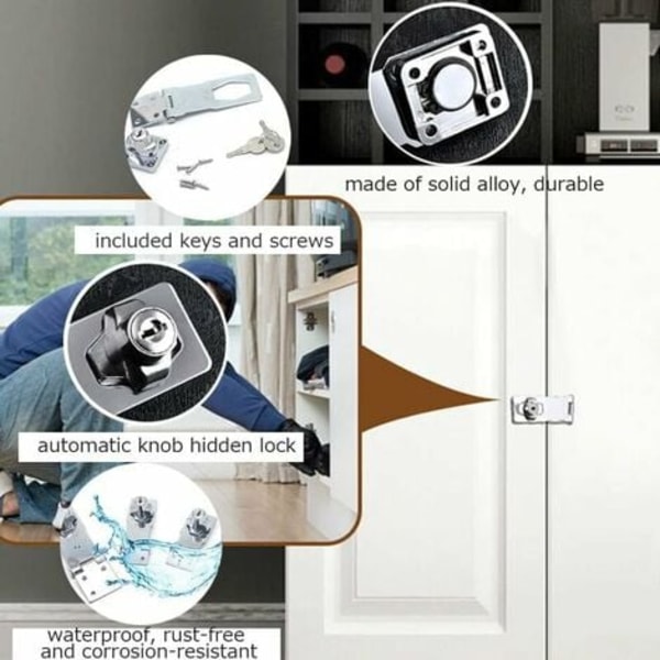 Hasp Lock Set , 4 riippulukkoa Hasp sinkkiseoksesta avainlukko avaimilla ja ruuveilla Hasp riippulukon salpaturva ovikaappiin Dr.