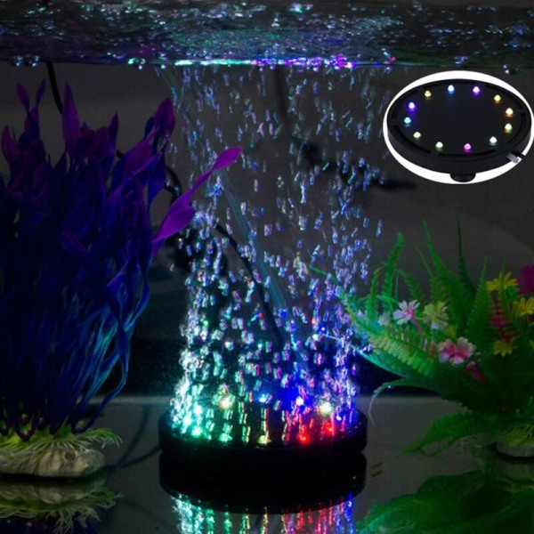 Akvaario 12 Monivärinen RGB LED Akvaario Vedenalainen Kupla Vedenalainen Valo Yö Meri / Monivärinen LED Aquarium Air Stone Disc, pyöreä akvaariokuplalaite