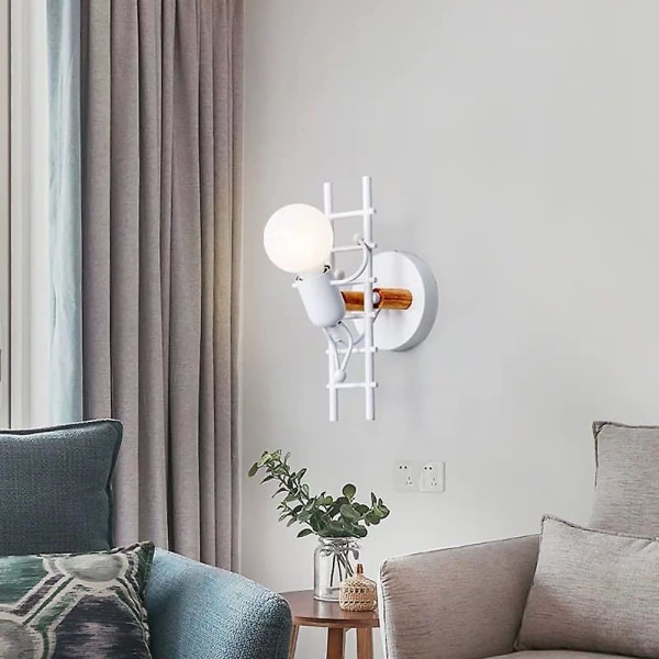 Humanoid indendørs væglampe, moderne industriel væglampe, væglampe i enkel stil til stue, soveværelse, 220v, E27 pære medfølger ikke (hvid