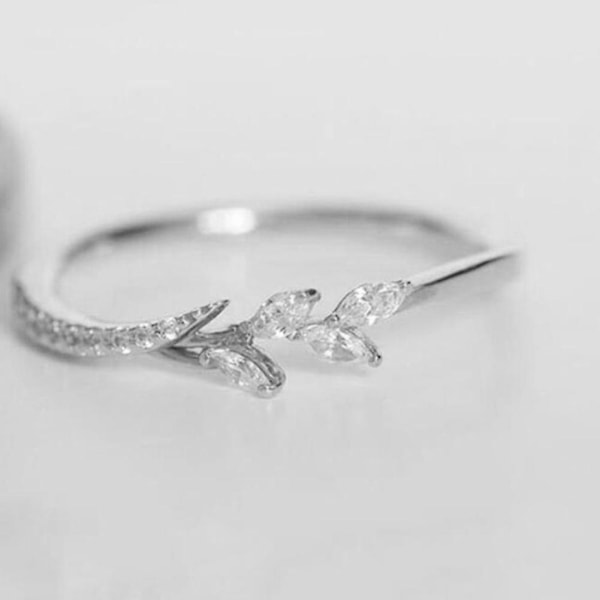 Dammode Bladform Marquise Cut Cubic Zircon Inlagd Finger Ring Smycken Silver US8