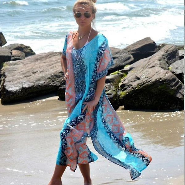 Pitkät Bikinit Cover Up Printed Suncreen Turkki Beachwear