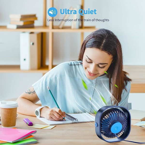 USB tuuletin, minituuletin, hiljainen tuuletin, kannettava hiljainen USB tuuletin 3 nopeuden säädettävä USB, USB tuuletin retkeilyyn, toimistoon, urheiluun, matkustamiseen, USB virtalähde (sininen),