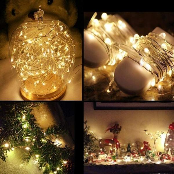 1m/10 lämmin valkoinen valo nappiparistolla, 20 LED-painikevaloa, sopii lahjapakkauksen koristeluun, kakun koristeluvalo