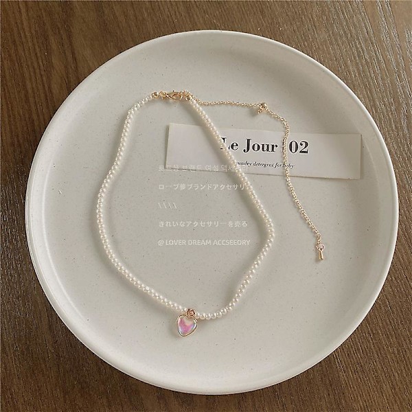 Halskjede Pearl Heart Stud Choker motesmykker Ac1237