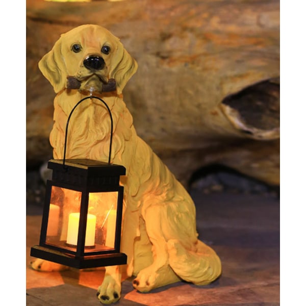 Solar Garden Light Outdoor - Koira ja lyhty - Solar Garden Lights (kynttilät, pikku kultaiset noutajat)