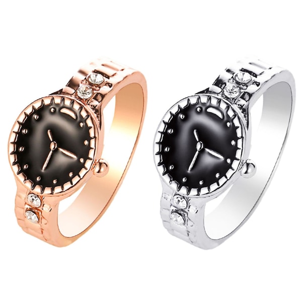 Watch Shape Rhinestone Alloy Pointer Round Dial Par Finger Ring För Cocktail Party Silver US 6