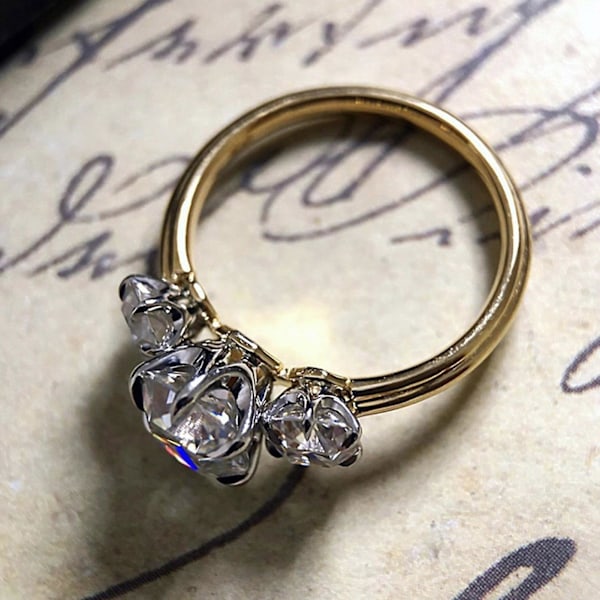 Kvinner Ring Firkantet Form Dobbel Farger Smykker Geometrisk Cubic Zirconia Finger Ring Bursdagsgaver Golden US 7
